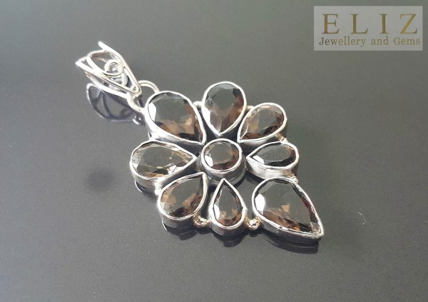 Eliz Genuine Smoky Quartz Sterling Silver 925 Pendant Natural Gemstone Exclusive gift