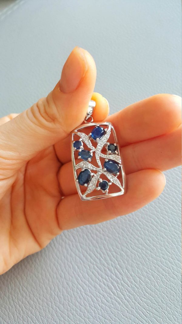 Eliz Sterling Silver 925 Sapphire Pendant Genuine Precious RARE UNTREATED Sapphire Natural Gemstone Exclusive Gift