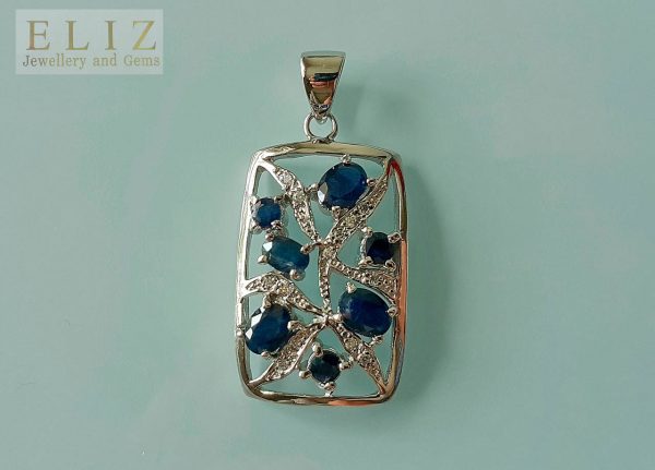 Eliz Sterling Silver 925 Sapphire Pendant Genuine Precious RARE UNTREATED Sapphire Natural Gemstone Exclusive Gift