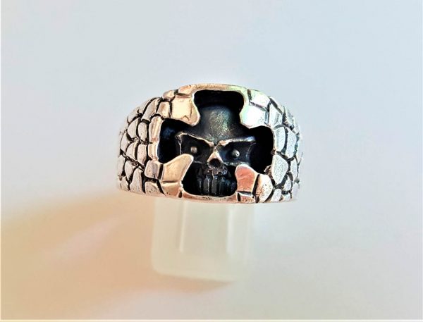 Eliz STERLING SILVER 925 Hidden SKULL beneath  Iron Cross Ring Rock Punk Goth Exclusive design Handmade