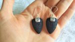 Sterling Silver 925 Natural Volcanic Lava EARRINGS "Energy Crystal" Essential oil diffuser Pear Shape
