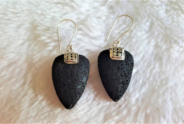 Sterling Silver 925 Natural Volcanic Lava EARRINGS "Energy Crystal" Essential oil diffuser Pear Shape
