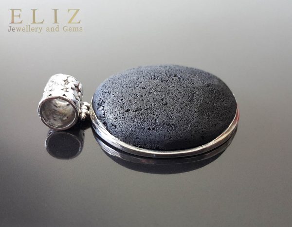 Eliz Sterling Silver 925 Volcanic Lava ENERGY CRYSTAL Natural Stone Pendant Mother Earth Essential Oil Diffuser Talisman Amulet