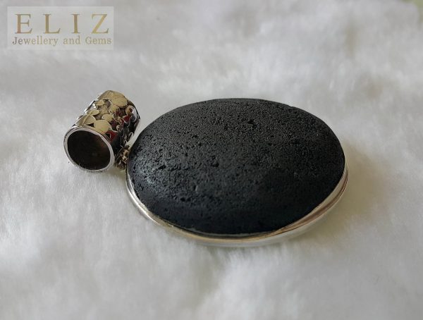 Eliz Sterling Silver 925 Volcanic Lava ENERGY CRYSTAL Natural Stone Pendant Mother Earth Essential Oil Diffuser Talisman Amulet