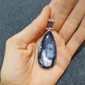 Natural Dendritic Agate Sterling Silver Pendant Dendrite Opal Natural Gemstone Mother Earth Pear Shape Exclusive Gift 19.6 grams