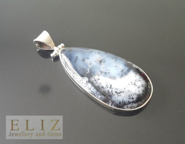 Natural Dendritic Agate Sterling Silver Pendant Dendrite Opal Natural Gemstone Mother Earth Pear Shape Exclusive Gift 19.6 grams