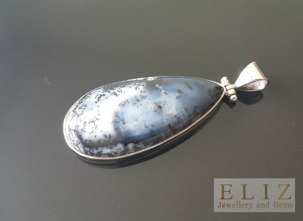Natural Dendritic Agate Sterling Silver Pendant Dendrite Opal Natural Gemstone Mother Earth Pear Shape Exclusive Gift 19.6 grams