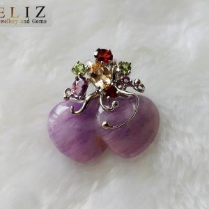 Eliz STERLING SILVER 925 Natural Amethyst Heart Love Pendant & Citrine Peridot Garnet Genuine Gemstones Talisman Amulet