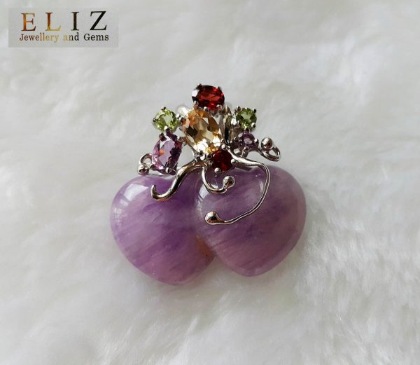 Eliz STERLING SILVER 925 Natural Amethyst Heart Love Pendant & Citrine Peridot Garnet Genuine Gemstones Talisman Amulet