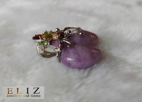 Eliz STERLING SILVER 925 Natural Amethyst Heart Love Pendant & Citrine Peridot Garnet Genuine Gemstones Talisman Amulet