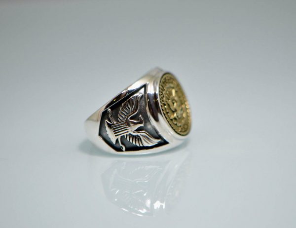 925 Sterling Silver With Brass Inlay U.S. Army Officers Ring Eliz