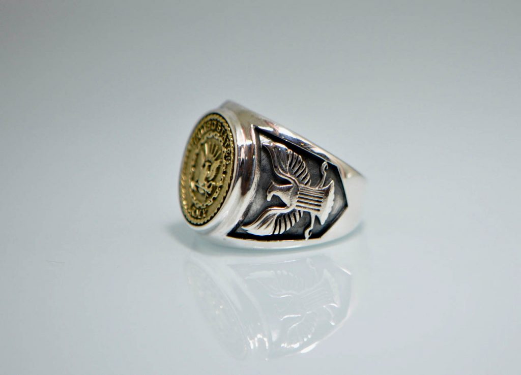 925 Sterling Silver With Brass Inlay U.S. Army Officers Ring Eliz ...