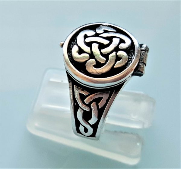 Eliz 925 Sterling Silver Celtic Knot Ring Locket VIKING Infinity Knot Sacred Symbols Talisman Protective Amulet Occult Secret Compartment