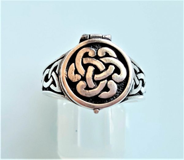Eliz 925 Sterling Silver Celtic Knot Ring Locket VIKING Infinity Knot Sacred Symbols Talisman Protective Amulet Occult Secret Compartment