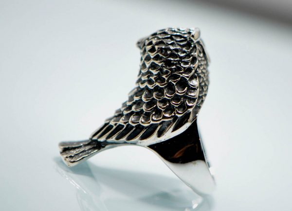 Owl Ring 925 Sterling Silver Onyx Eyes Night Bird Symbol of Wisdom 21g Eliz