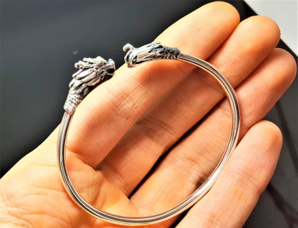 STERLING SILVER 925 Ouroboros Bracelet Dragon eating Tail Ancient Symbol Talisman Amulet Good Luck