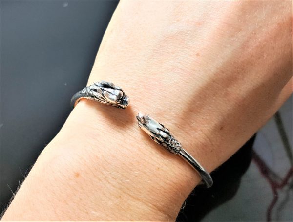 STERLING SILVER 925 Ouroboros Bracelet Dragon eating Tail Ancient Symbol Talisman Amulet Good Luck