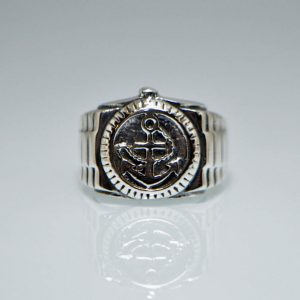 925 Sterling Silver Submariners Anchor Sailors Cross  Ring