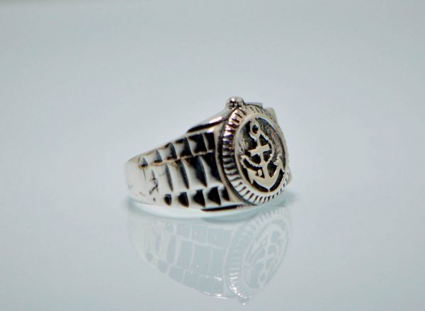 925 Sterling Silver Submariners Anchor Sailors Cross  Ring