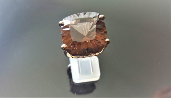 Eliz 925 Sterling Silver Ring Extra Large Genuine Smoky Quartz Gemstone Concave Cut
