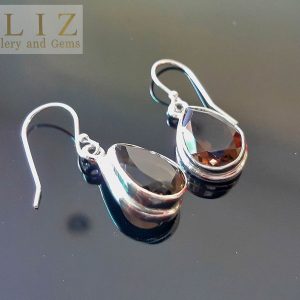 Sterling Silver Earrings Natural Smoky Quartz Pear shape