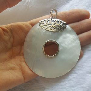 Eliz 925 Sterling Silver Shell Pendant Large Natural Energy Ocean Shell Mother of Pearl 3.5 inches Exclusive Gift Talisman Amulet