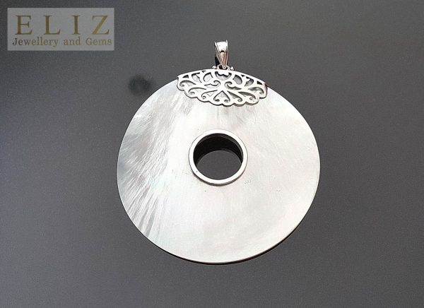 Eliz 925 Sterling Silver Shell Pendant Large Natural Energy Ocean Shell Mother of Pearl 3.5 inches Exclusive Gift Talisman Amulet