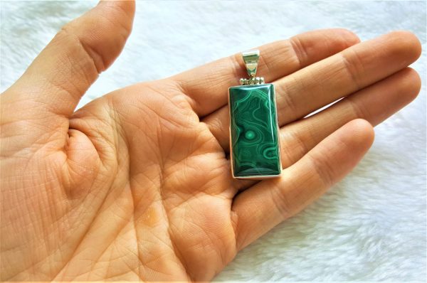 Eliz Genuine MALACHITE Sterling Silver 925 Pendant Natural Gemstones Exclusive Gift Talsiman Amulet 17 grams