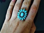 Eliz Sterling Silver 925 Natural TURQUOISE Flower Exclusive Handmade One of a kind Sunflower Bouquet Size Adjustable 7.5-9