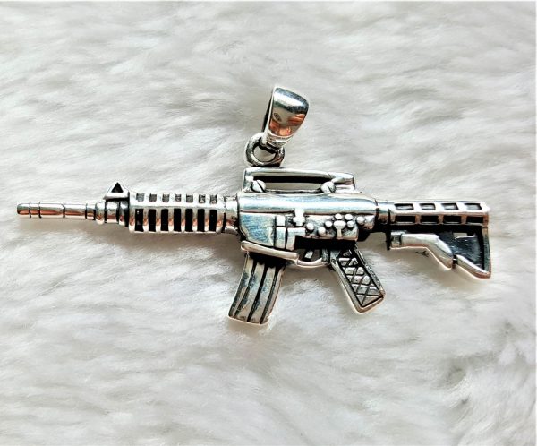 925 Sterling Silver Pendant Machine Gun Brutal Men's Gift Exclusive Handmade 13 Grams