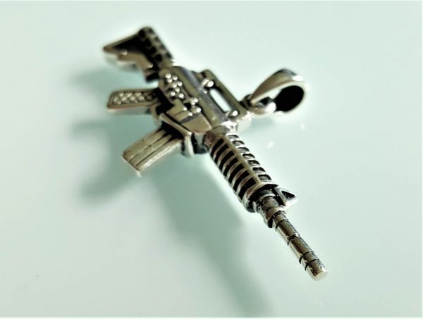 925 Sterling Silver Pendant Machine Gun Brutal Men's Gift Exclusive Handmade 13 Grams