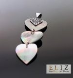 Eliz Sterling Silver 925 Mother of Pearl Long Pendant 3 hearts Love Talisman Triple Heart