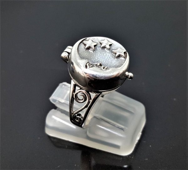 Crescent Moon Locket Ring 925 Sterling Silver