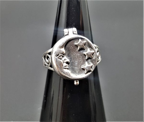 Crescent Moon Locket Ring 925 Sterling Silver
