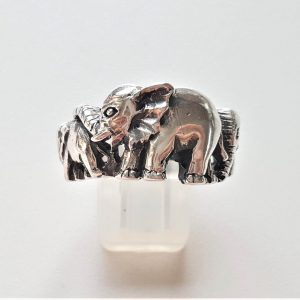 Eliz STERLING SILVER 925 Ring Elephant Family Baby Elepant Good Luck Ring Talisman Love Amulet Handmade