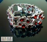 925 Sterling Silver Genuine Garnet & Cubic Zirconia EXCLUSIVE Bracelet 7.5 inches
