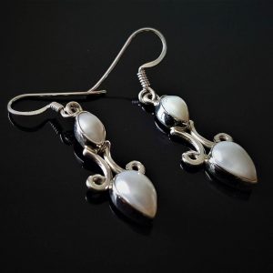 Eliz 925 Sterling Silver Natural White Pearl Elegant Vintage Long Earrings Handmade