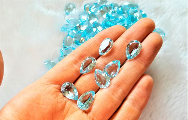 5 pcs LOT Loose Blue Topaz Genuine Gemstones Teardrop 10x15 mm Natural Blue Topaz PEAR Shape Cut Stone Faceted Precious Sky Blue Topaz