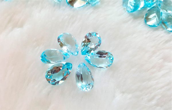 5 pcs LOT Loose Blue Topaz Genuine Gemstones Teardrop 10x15 mm Natural Blue Topaz PEAR Shape Cut Stone Faceted Precious Sky Blue Topaz
