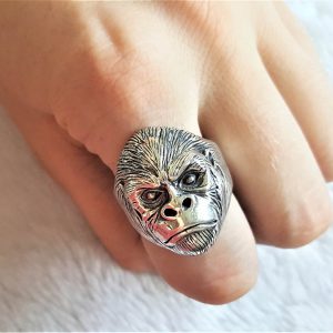 Gorilla Head 925 Sterling Silver Ring Ape Talisman Exclusive Design Monkey