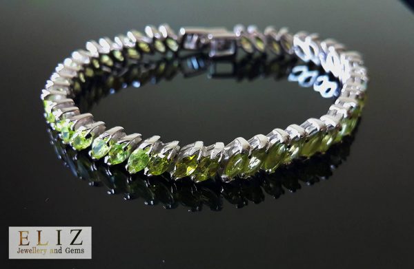 Sterling Silver 925 Genuine Precious Peridot Bracelet Marquise Natural Gemstones 7 inches