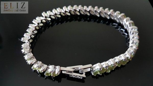 Sterling Silver 925 Genuine Precious Peridot Bracelet Marquise Natural Gemstones 7 inches