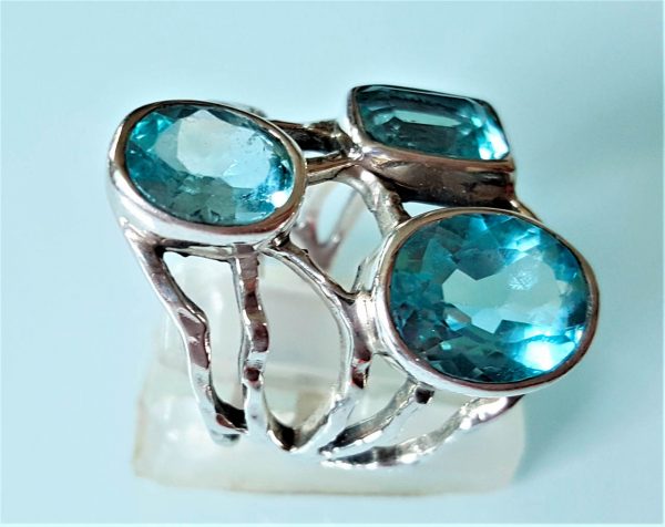 Sterling Silver 925 Blue Topaz Ring Genuine Topaz Natural Gemstone Unique Design