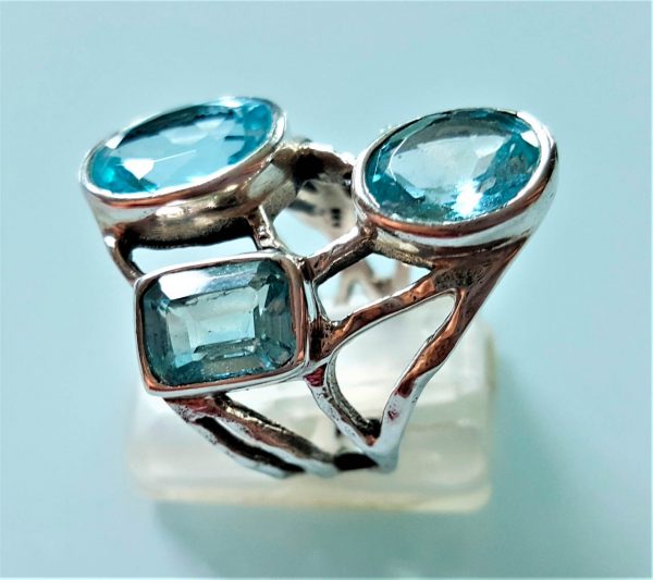 Sterling Silver 925 Blue Topaz Ring Genuine Topaz Natural Gemstone Unique Design