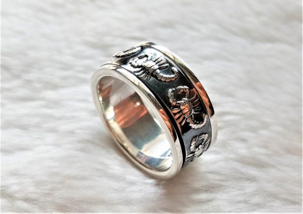 Scorpion Ring SOLID 925 Sterling Silver Spinner Scorpio Sign Balance ...