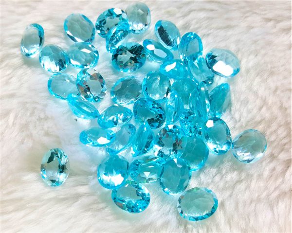 Eliz 10 pcs LOT Loose Blue Topaz Genuine Gemstones 8x10 mm Natural Blue Topaz OVAL Cut Stone Faceted Precious Sky Blue Topaz