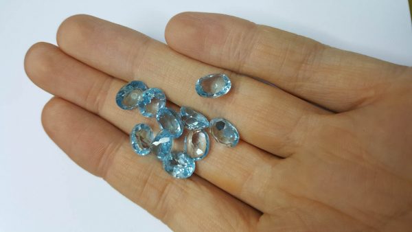 Eliz 10 pcs LOT Loose Blue Topaz Genuine Gemstones 8x10 mm Natural Blue Topaz OVAL Cut Stone Faceted Precious Sky Blue Topaz