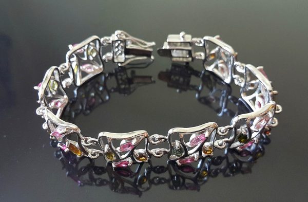 Eliz Genuine Untreated Faceted Tourmaline Multi Color STERLING SILVER 925 Gift Bracelet 8 inches Exclusive Quality