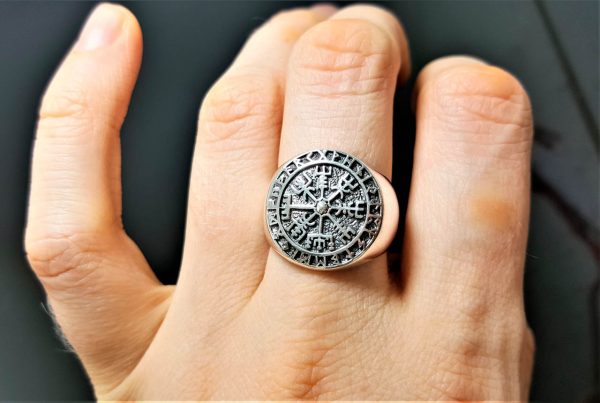 Vegvisir Icelandic Magical Stave Ring 925 Sterling Silver Runic Compass Pagan Sacred Island Symbols Talisman Amulet Norse Viking