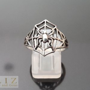 STERLING SILVER 925 Spider Web Black Widow Ring